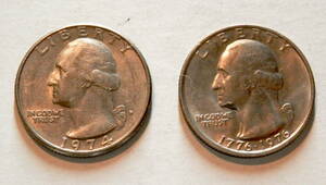 kk90【硬貨】USA Quarter Dollar ワシントン(1974/1976)2枚