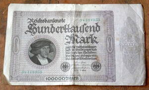 kk58【紙幣】Reichsbanknote 100000 Bunderhaulend Mark(1923)