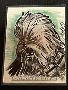 2012 STAR WARS GALACTIC FILES sketch card 1 of 1 裏に筆者サイン入りのスケッチカード その5 直筆アートカード MCHERO チューバッカ