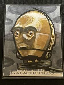 2012 STAR WARS GALACTIC FILES sketch card 1 of 1 裏に筆者サイン入りのスケッチカード その6 直筆アートカード　C-3PO 