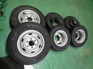 ボンゴ、タイタン　夏タイヤ、ホイール6本セット　195/80Ｒ15　155/80Ｒ12　ブリヂストン　バリ山、イボ付　24020101