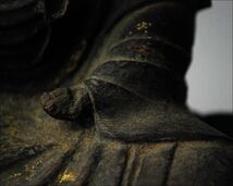 仏教美術 時代物 木彫 漆箔 塗金 普賢菩薩坐像 仏像 寺院神社仏閣 高：23.5cm KFMR621790-TGK_画像6