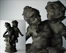 西洋美術 銅製 ブロンズ 彫刻 少年と少女 天使 裸像 アンティーク 高：51cm 検)オーギュスト・ロダン モロー KYMR622830-GK_画像1