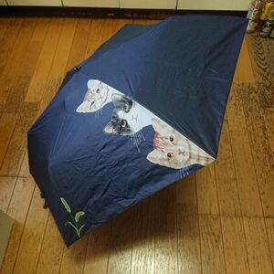 【訳あり】晴雨兼用 折りたたみ傘 猫柄 ネイビー