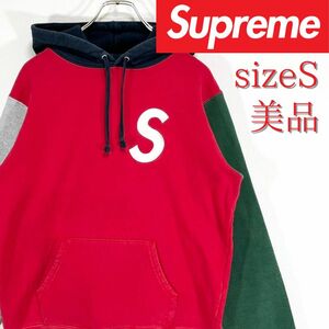 美品 SUPREME Sロゴ カラーブロック パーカー Sサイズ