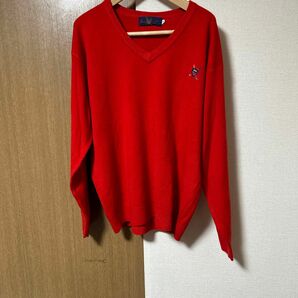 セーター Vネック ニット レッド 赤 刺繍 ワンポイント polo golf 