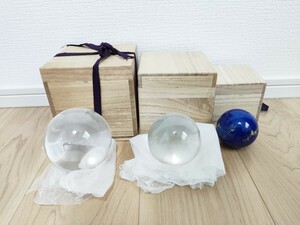 ★水晶 約9cm、約7cm、約6cm 水晶玉 3点セット 木箱付★