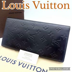 極美品 Louis Vuitton ルイヴィトン モノグラム 長財布 グラセ・ポルトフォイユ・ドゥーブル M66480 ブラック マット　