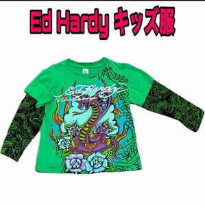 長袖Tシャツ 子供服 ロンT Tシャツ 長袖 カットソー キッズ エドハーディー EdHardy 古着 蛇 キッズ服 ボーイ 