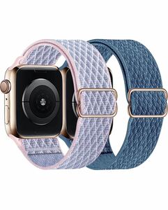 Apple Watchバンドナイロン　弾性アップルウオッチバンド42/44/45/49mm 2枚セット男女兼用　ピンクとブルー