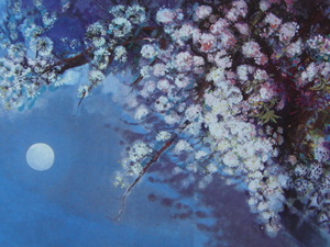 Art hand Auction Junko Chino, [Cherry blossoms at night], From a rare framed art book, Beauty products, Brand new with frame, interior, spring, cherry blossoms, painting, oil painting, Nature, Landscape painting