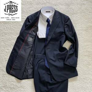 【未使用級】J.PRESS AUTHENTIC MODEL 赤パイピング スーツセットアップ 黒 ブラック AB6 XL LL 大きいサイズ ジェイプレス ウール 日本製