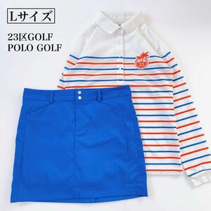 ゴルフウェア Lサイズ セットアップ 上下 ポロシャツ スカート 長袖 ラルフローレン 23区GOLF 春夏 白 青 ボーダー