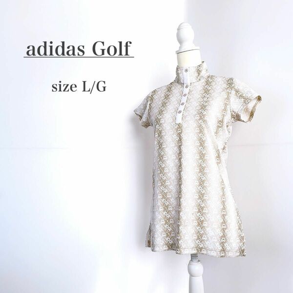 adidas GOLF アディダスゴルフ Lサイズ ポロシャツ チュニック ロング ハイネック 半袖 総柄 春夏 レディース