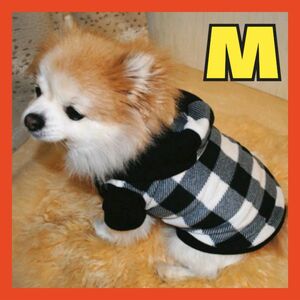 犬服 ドッグウェア ペット用コート フード付き 黒白 フリース 秋冬服 Mサイズ ペット用品 小型犬