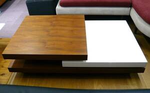 回転式テーブル　センターテーブル　バイカラー　木目　木製　ホワイト　ブラウン　ローテーブル　回転テーブル　