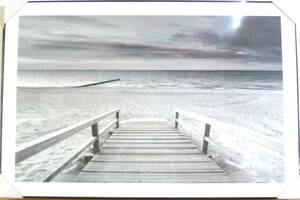 アートパネル(フレーム付)　砂浜　ART-199J　アートキャンバス　モノクロ　パネルアート　写真　ファブリックパネル　ウォールアート