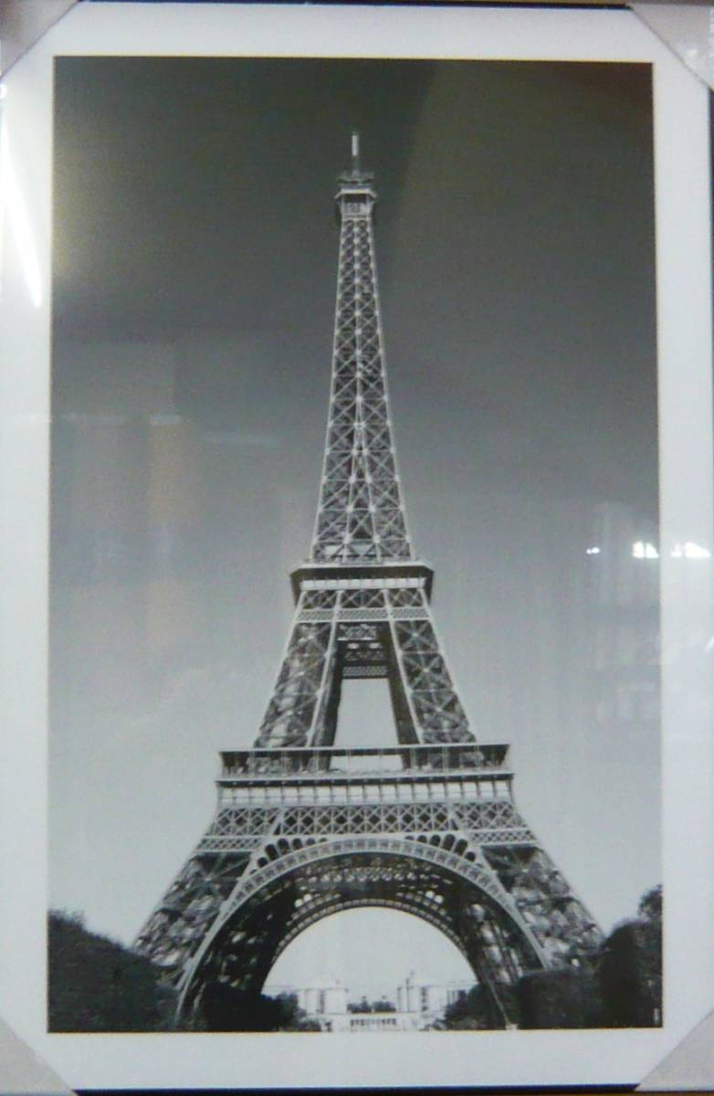 Kunsttafel (mit Rahmen) Eiffelturm monochrom ART-199E Paris Schwarz-Weiß-Tafelkunstgemälde Foto gerahmter Bilderrahmen Frankreich, Tapisserie, Wandbehang, Tapisserie, Stoffplatte