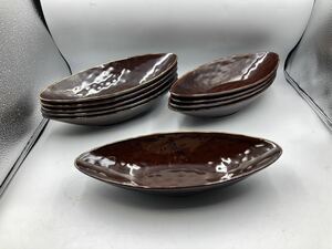希少　京焼　美品　飴釉　10客　舟型　日本料理　懐石道具　懐石料理　刺身皿　焼物皿　八寸皿　今回限り