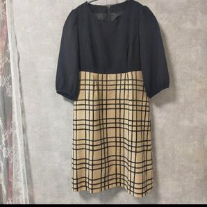 切り替えワンピース チェックスカート シックコーデ デート服 フォーマルドレス 黒 異素材