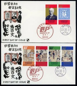 1224　【FDC】民営会社発足記念「郵便現業絵巻　他」［東京中央/19.10.1/渡辺版］（解説書なし）