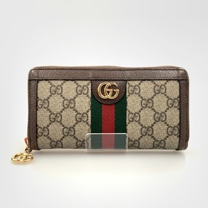 〇〇 GUCCI グッチ オフィディア GGジップアラウンドウォレット ラウンドファスナー長財布 523154 ベージュ x ブラウン やや傷や汚れあり