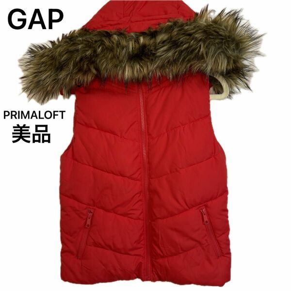 ★美品★GAP ギャップ　ダウンベスト　ファー　中綿　レッド　PRIMALOFT アウターベスト　重ね着