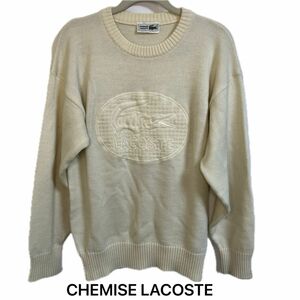 CHEMISE LACOSTE ラコステ　ニットセーター　ウール　デカロゴ　立体　ホワイト　デカロゴ刺繍