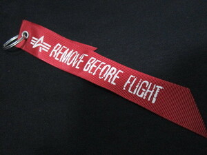 送料込み！ALPHA INDUSTRIES 赤リボン「REMOVE BEFORE FLIHT」（アルファミリタリーフライトジャケットキーホルダーMA-1N-3BL-2BB-15CB-3）