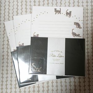 包む 箔入り 黒猫柄 レターセット 3点set 新品