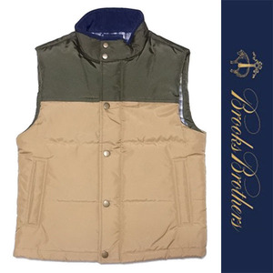 新品 Brooks Brothers NYLON VEST ブルックスブラザーズ ナイロン ベスト ベージュ グリーン ジャケット チェック 中綿 S 正規品