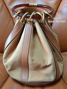 [ヴィンテージ！]　GUCCI　グッチ　サークルハンドル　ハンドバッグ　バックスキン　プラスチックハンドル　(240128)