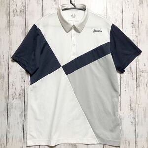 【SRIXON by DESCENTE】スリクソン デサント 半袖 シャツ ゴルフウェア メンズ LL 白×紺×グレー 送料込み！