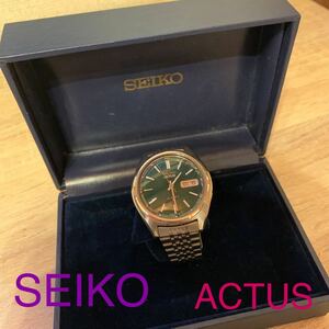 SEIKO セイコー ACTUS アクタス 7019-7060 自動巻き 21石 3針 デイデイト アナログ 腕時計 緑文字盤 グリーン 純正ベルト　21JEWELS 現状品