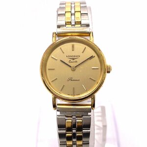 1円スタート 稼働品 LONGINES ロンジン Presence プレザンス 153 SWISS 7228 クォーツ SS ラウンド コンビ 2針 ゴールド文字盤 腕時計