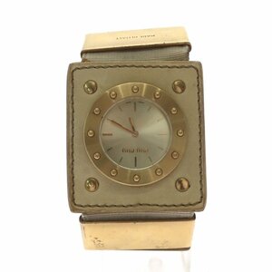 1円スタート 稼働品 MIU MIU ミュウミュウ レディース腕時計 クォーツ QZ ブレスレット スクエアフェイス スイス製 ゴールド文字盤