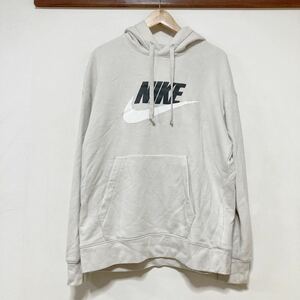 お1336 NIKE ナイキ プルオーバー スウェットパーカー HOODIE フーディー L ビッグロゴ ロゴプリント 裏起毛 グレージュ系