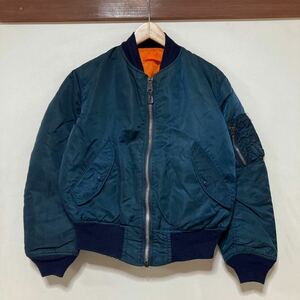 お1337 USA製 ALPHA INDUSTRIES アルファ MA-1 フライトジャケット S IDEALジップ ネイビー