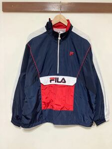 い1341 FILA フィラ ハーフジップ ウインドブレーカー M ネイビー 裏地メッシュ ロゴ刺繍