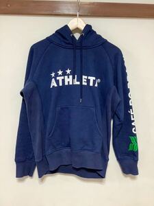 お1327 ATHLETA アスレタ プルオーバー スウェットパーカー M フーディ ネイビー ロゴプリント 裏起毛 サッカー フットサル