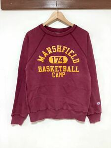 お1355 Champion チャンピオン スウェットトレーナー M エンジ カレッジ ロゴプリント MARSHFIELD