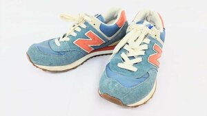 T1538 NB new balance ニューバランス D ML574ALB スエード スニーカー サイズ25.5cm ブルー×オレンジ系 スウェード シューズ