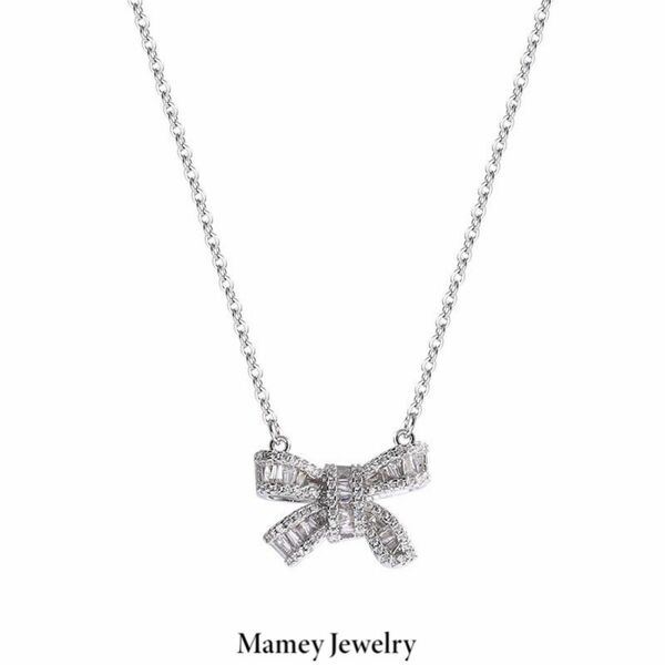Mamey Jewelry 韓国プチ贅沢ジルコンリボンネックレスファッション気質甘い風鎖骨チェーンニッチデザイン感ネックチェーン