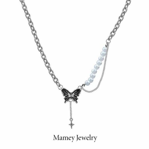 Mamey Jewelry 非対称、真珠、蝶ネックレス、2024新型、女性、高級デザイン感、ins、軽奢、小衆鎖骨チェーン