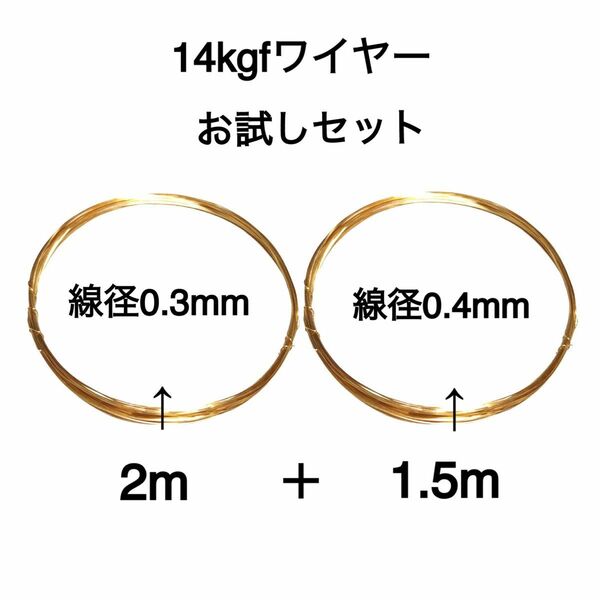 【お試し2種類セット】14jgfハンドメイド ワイヤー0.3mm→2m 0.4mm→1m50cm 