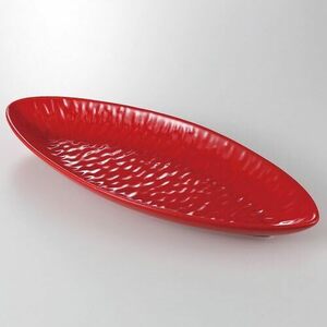 ＫＭ！ ☆赤釉一刀彫楕円皿☆ 37K252-10 新品 盛鉢 盛皿 プレート 大皿 ボウル