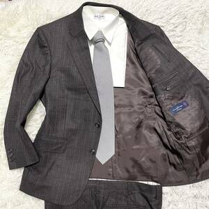 XL相当 エルメネジルドゼニア Ermenegildo Zegna Tスーツ セットアップ 灰色グレー　ウール　ジャケット　ストライプ柄　2B