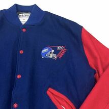 【USA製】 90s DeLONG デロング スタジアムジャケット ウール スタジャン メンズ L 紺/ネイビー NFL ジャイアンツ 中綿 刺繍 ビンテージ_画像4