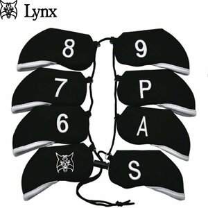 1円★Lynx リンクス アイアンカバー ブラック/ホワイト 8個セット （6-9,P,A,S,猫マーク）★送料無料★