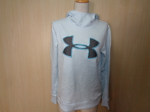 b574◆UNDER ARMOUR フーディー◆サイズXS レディース アンダーアーマー パーカー 薄水色 1317891 ビックロゴ刺繍 ポリエステル素材 6B